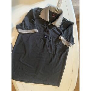 Nine2Nine N2N Mens XL Polo Shirt Navy Striped Collar Pocket Y2K Retro